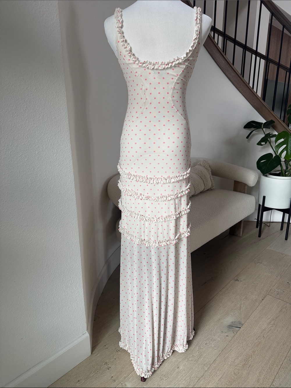 AFRM Landa Polka Dot Mesh Ruffle-Trim Maxi Dress S/P - Picture 3 of 10